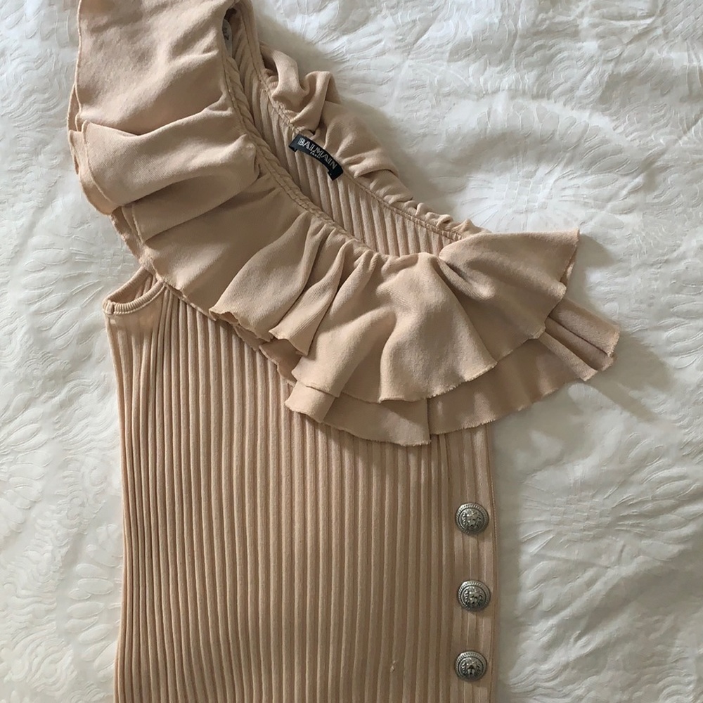 Balmain One Shoulder Ruffle Top
